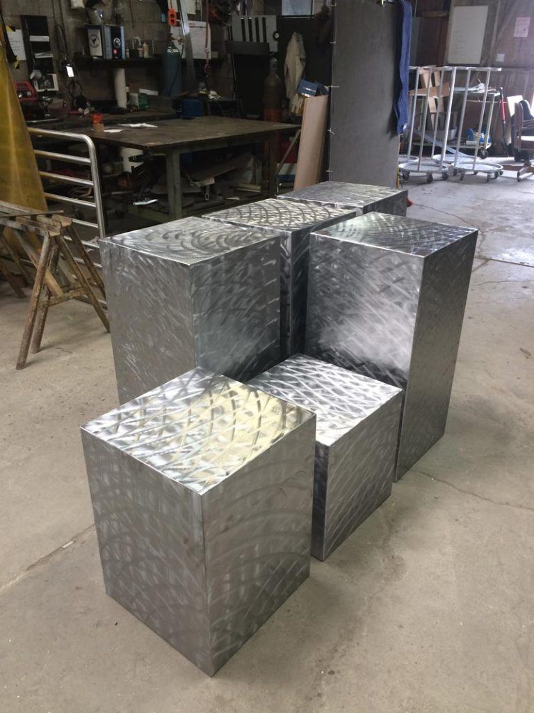 Stainless Steel Art Pedestals w/ Cross Pattern Finish